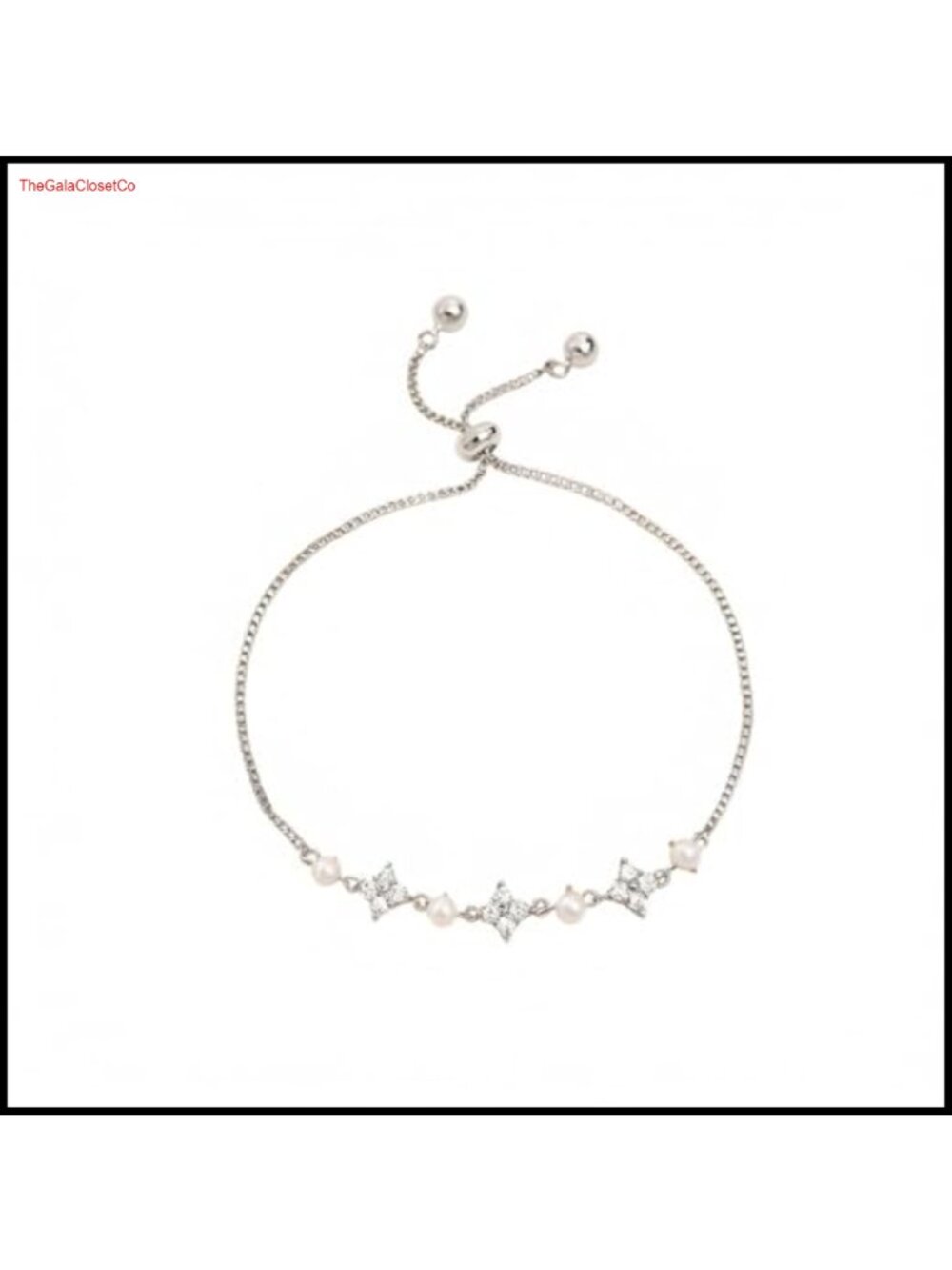 Four Leaf Clover CZ Crystal Pearl Link Bracelet